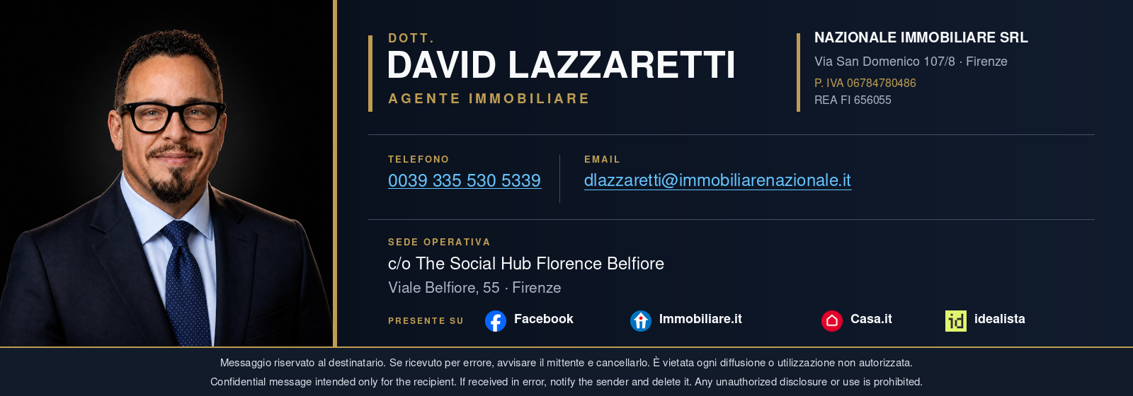 David Lazzaretti · Agente immobiliare · Nazionale Immobiliare · Telefono 335 530 5339 · dlazzaretti@immobiliarenazionale.it